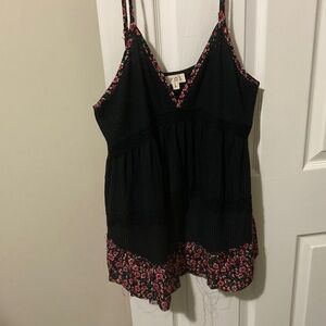 POL Black Camisole with Pink Floral Trim